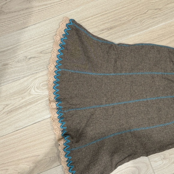 Wool cotton skirt tan with turquoise tread - Picture 2 of 5